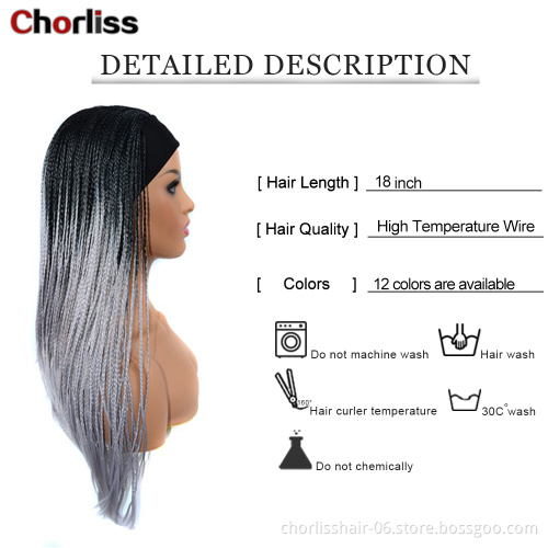 Wholesale  Ombre High Quality Black Blonde Long Braids headband Wigs Turban Synthetic Wigs With Headband Easy Attached For Woman